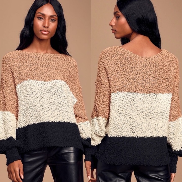 Lulus Sweaters - Lulu’s Always Be Together Camel Color Block Chenille Sweater Size M